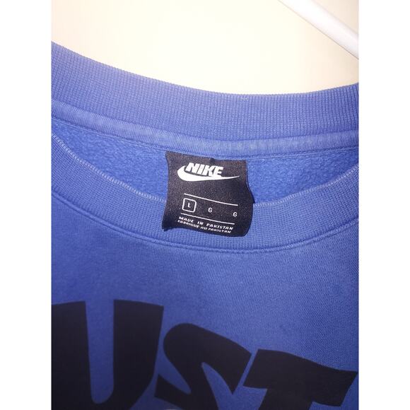 Nike Sweatshirt Men's Large Long Sleeve Just Do It Fleece Crew Neck Blue - Picture 4 of 4